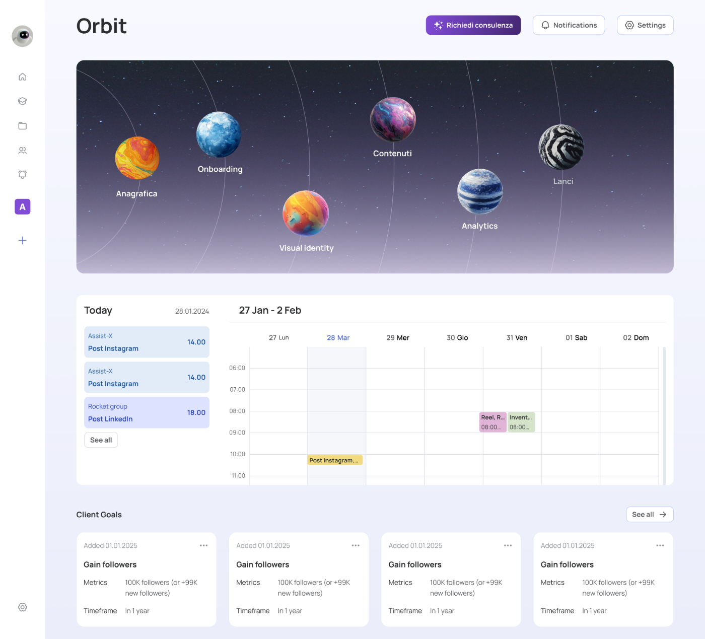 Mockup dashboard prodotto Orbit